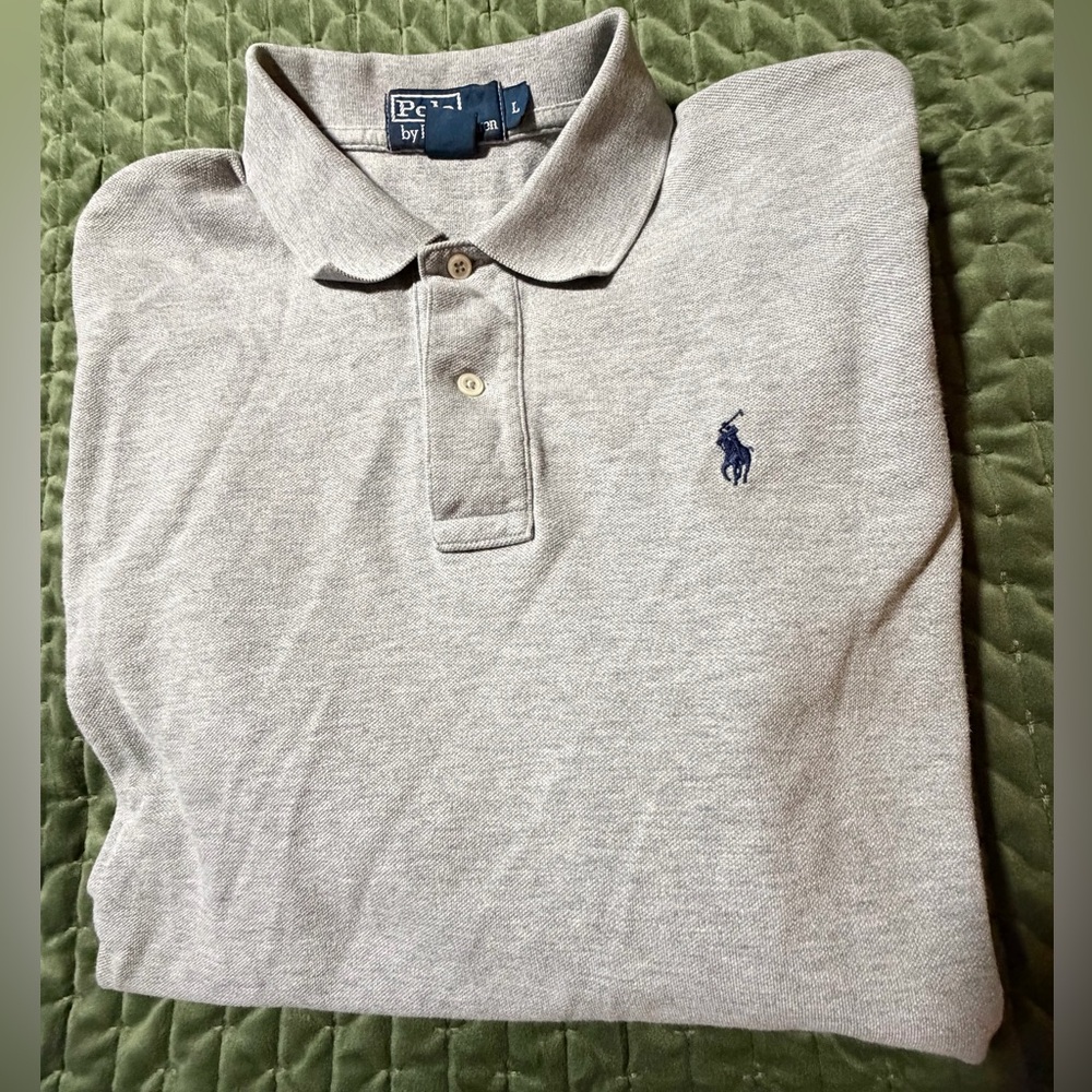 Polo Ralph‎ Lauren grey long sleeve polo shirt, blue logo size large